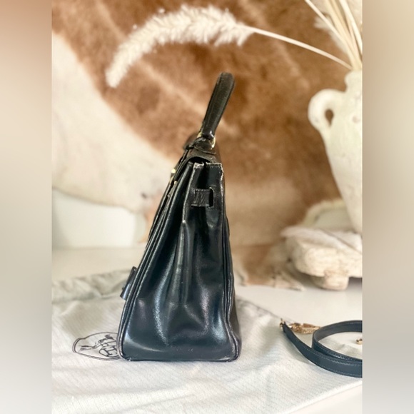 HERMES | Vintage 1966 Bonwit Teller Kelly 32 Black Box Calf Leather Bag - Picture 4 of 16